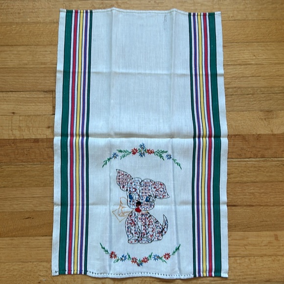 Vintage Hand Embroidered Cat & Dog Tea Towels - Picture 8 of 11
